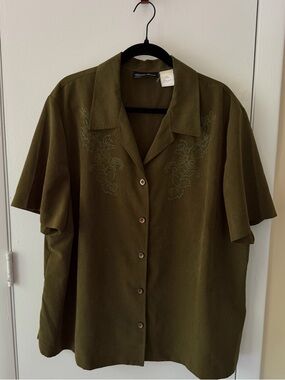 Melissa Harper Olive Green Button Down Blouse sz 24W